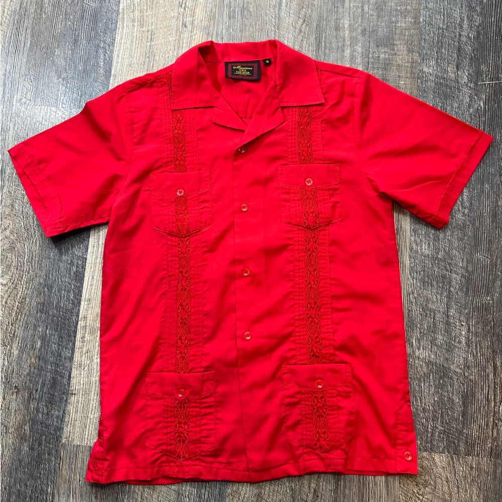 Máximos Boys Guayabera Cuban Summer Short Sleeve Button-Up Dress Shirt Size 16